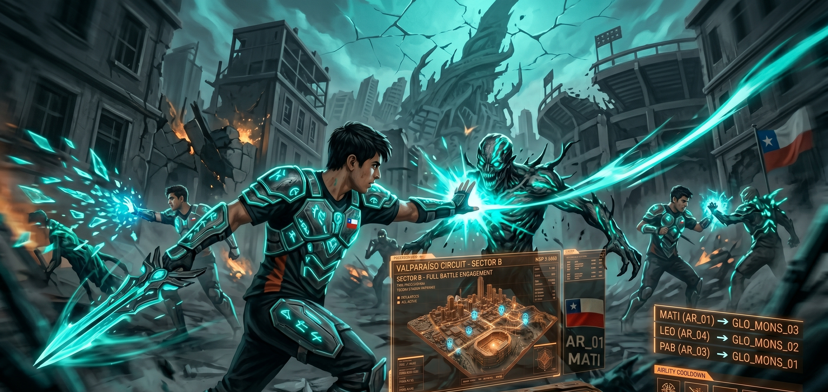 Muted teal gaming culture artwork